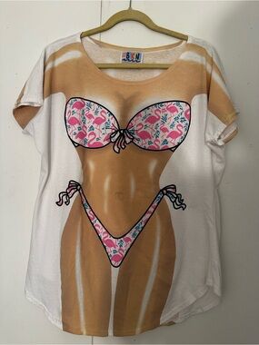 Vintage L.A. Imprints My Bikini T-Shirt Dress Flamingo Cover Up One Size 90s Y2K